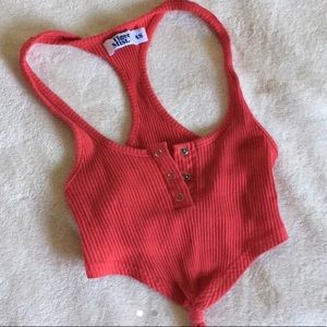 Tiger Mist Cherry Red Ribbed Tied Crop Top